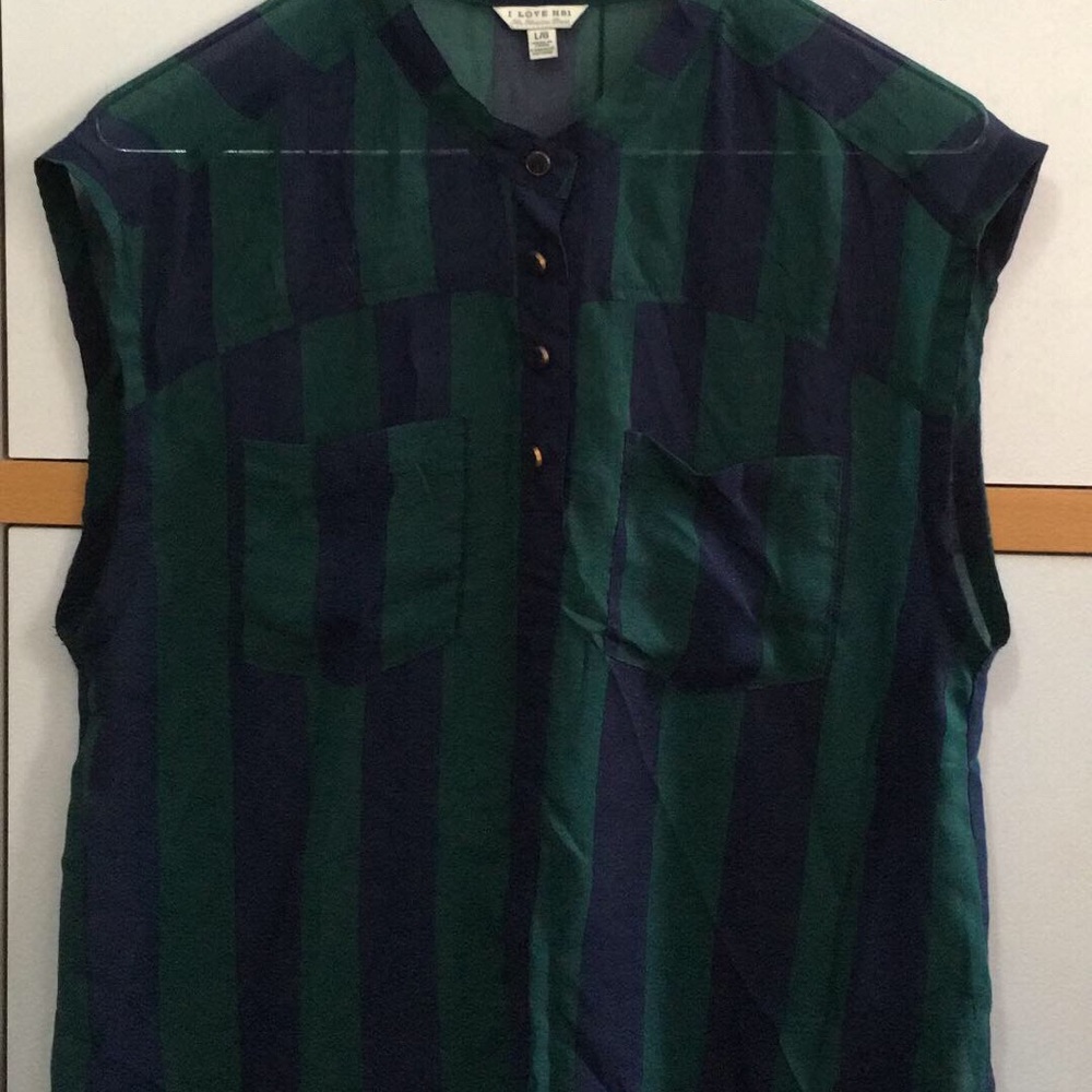 Forever 21 Sheer blouse w| green and blue stripes
